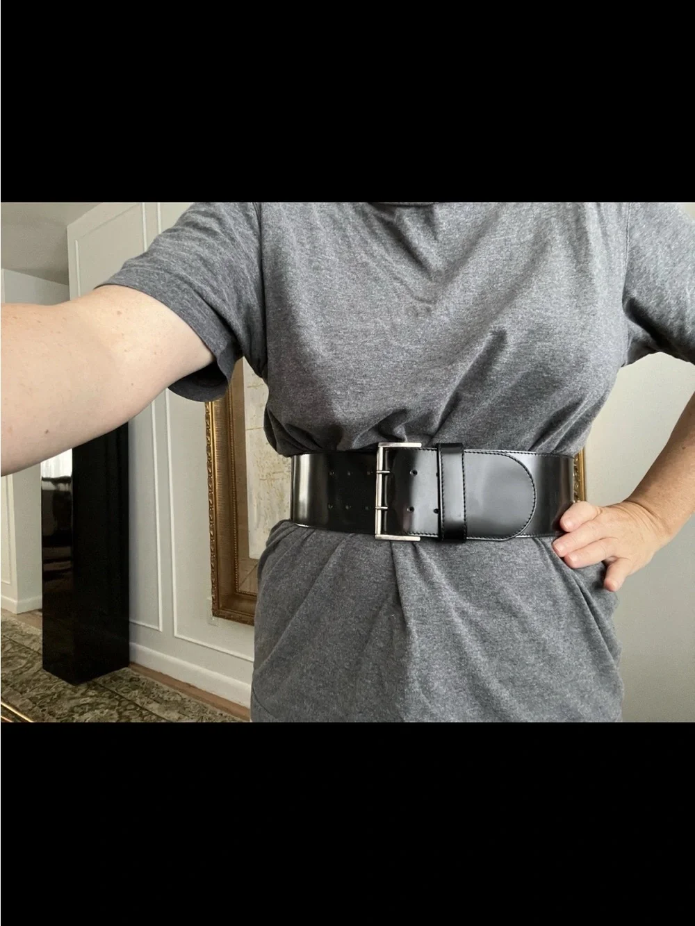 Furla Patent Leather Black Wide Black Belt Silver Buckle S / M Italy 75 vintage